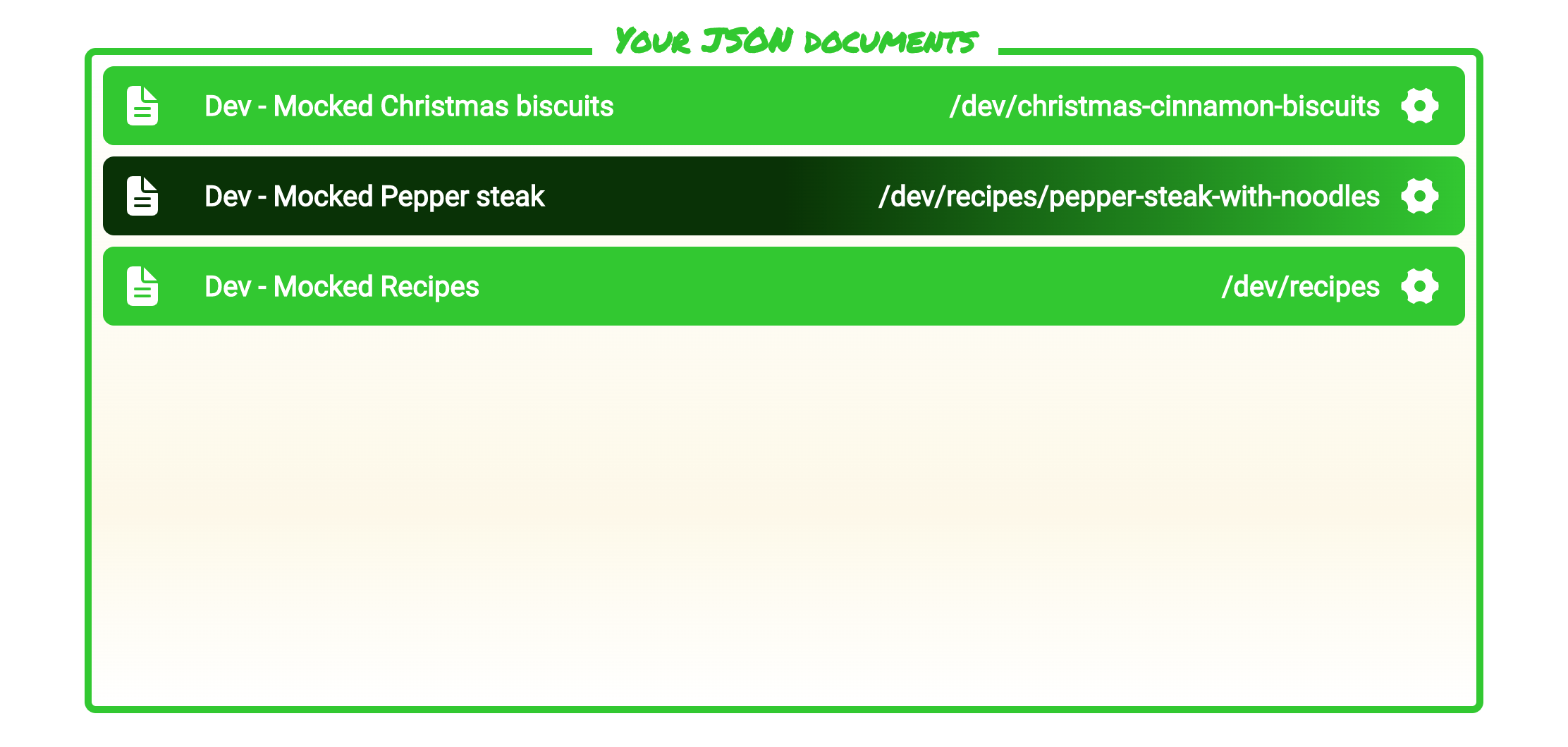 tyny.dev mocked JSON documents overview