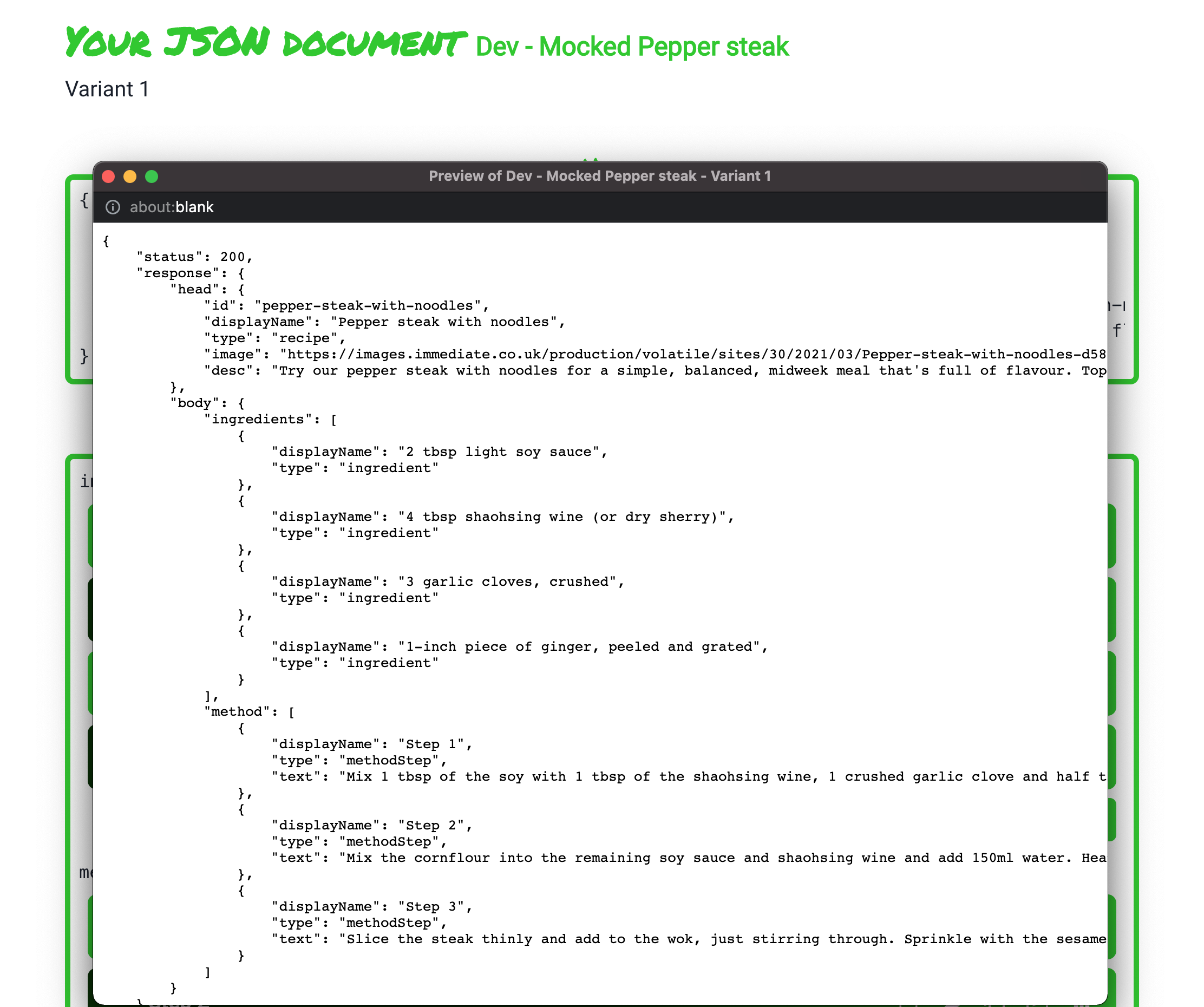 tyny.dev JSON preview for Pepper Steak recipe