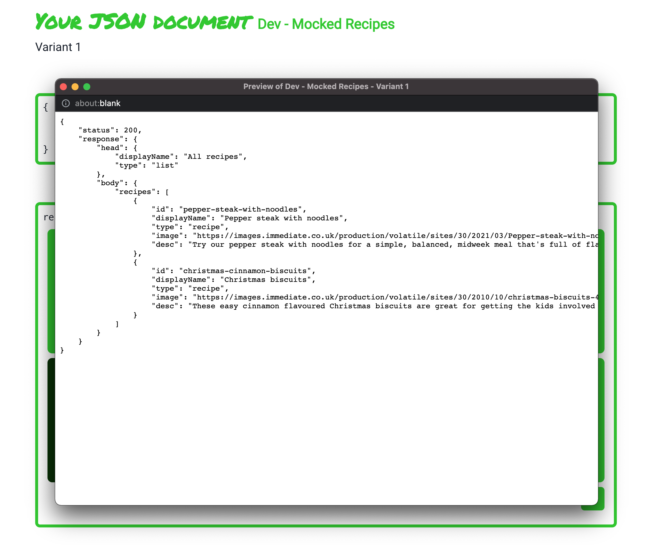 tyny.dev JSON preview for all recipes