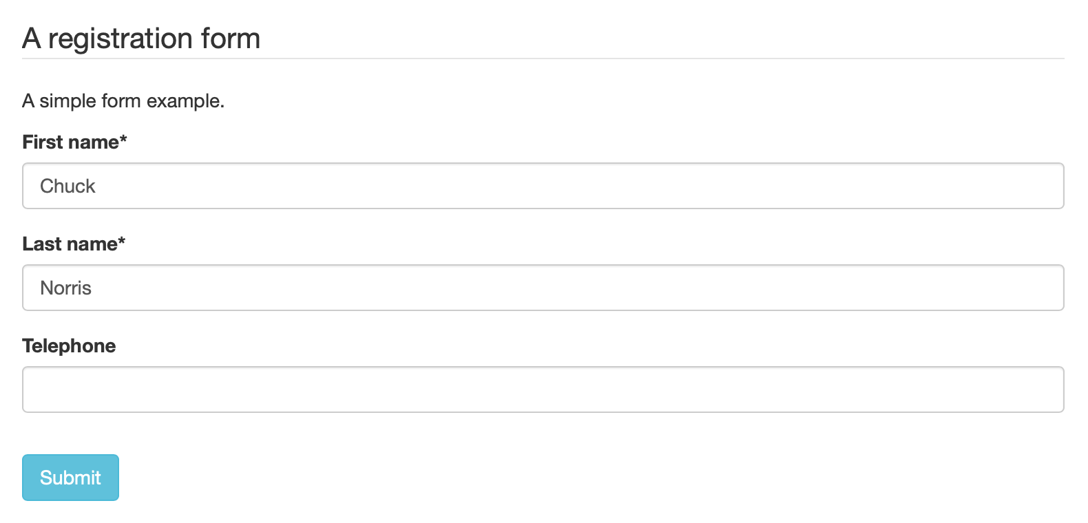 Rendered form using react-jsonschema-form and tyny.dev